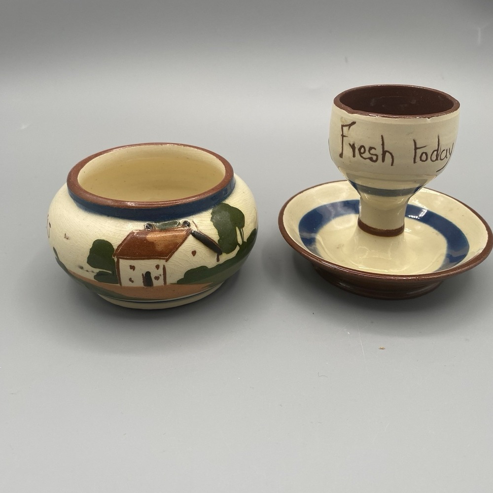 Watcombe Torquay Pottery England Motto Ware Egg Cup Base plus Small‎ Open Bowl
